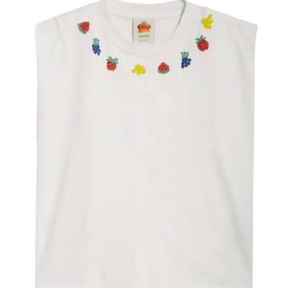 Embroidered Beaded Fruits White Sleeveless Top - Picture 3 of 6